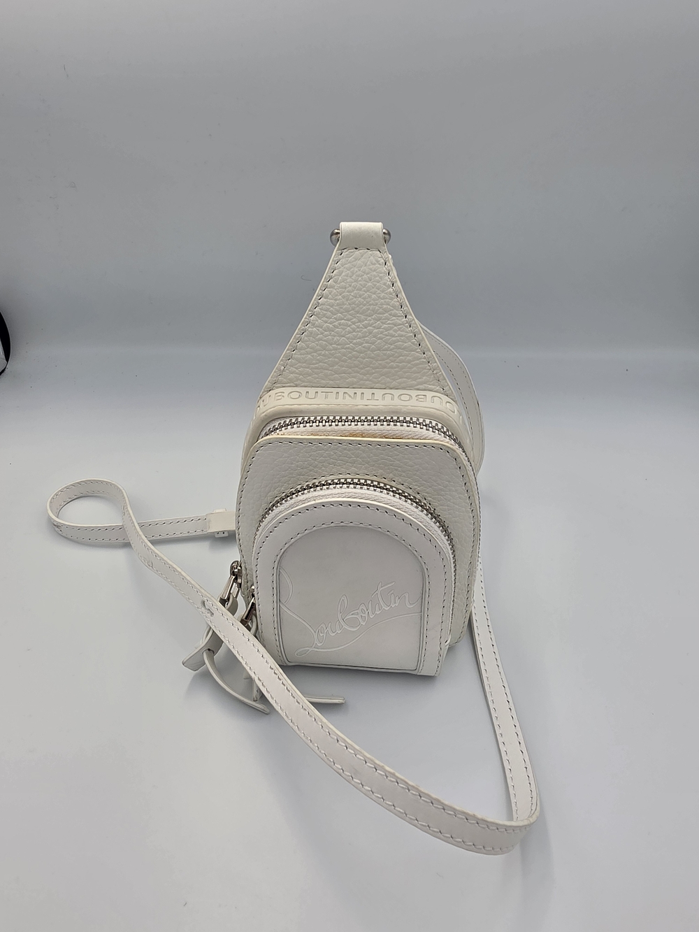Christian Louboutin White Loubifunk Mini Crossbody/Airpod Holder (NWOT)COA🩶🤍🩶